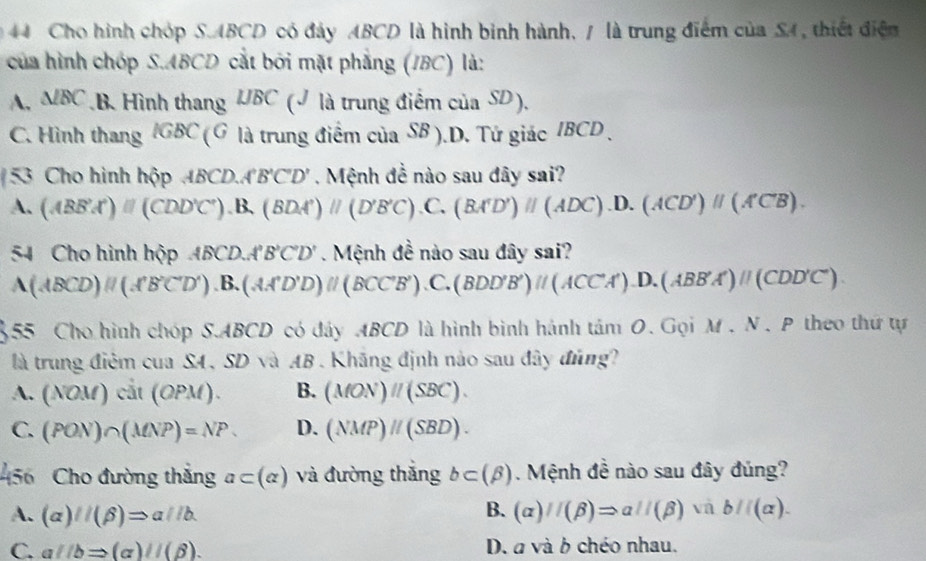 Solved Cho hình chóp S ABCD có đây ABCD là hình binh hành là trung