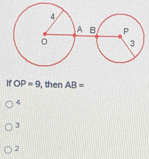 If OP=9 , then AB=
4
3
2