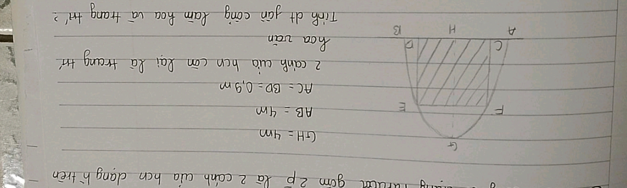 ang uruca gom 2p la 2 canb aa hen dangh trèn
GH=4m
AB=4m
AC=BD=0.9m
2 cainh cuà hcn cān lai Rā trang tr 
hoa ván 
Tink d+ yán cong Ran hoa vá trang tri?