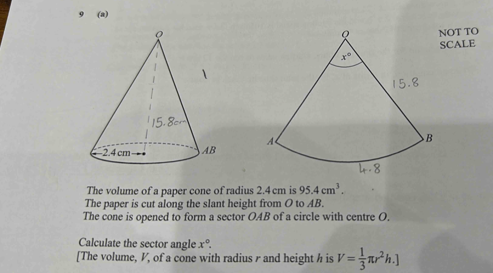Solved: 9 (a) NOT TO SCALE The volume of a paper cone of radius 2.4cm ...