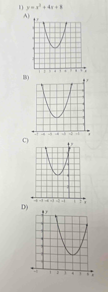 y=x^2+4x+8
A) 
B) 
C) 
D)