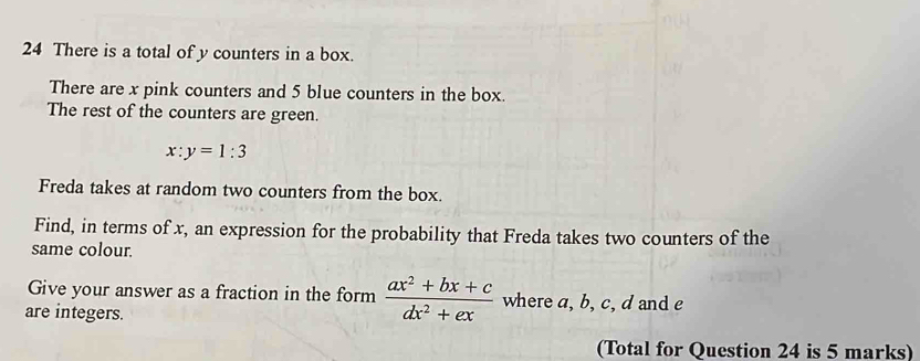 Solved: There is a total of y counters in a box. There are x pink ...