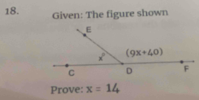 Given: The figure shown
Prove: x=14