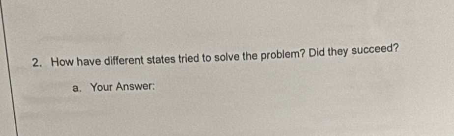 How have different states tried to solve the problem? Did they succeed? 
a. Your Answer: