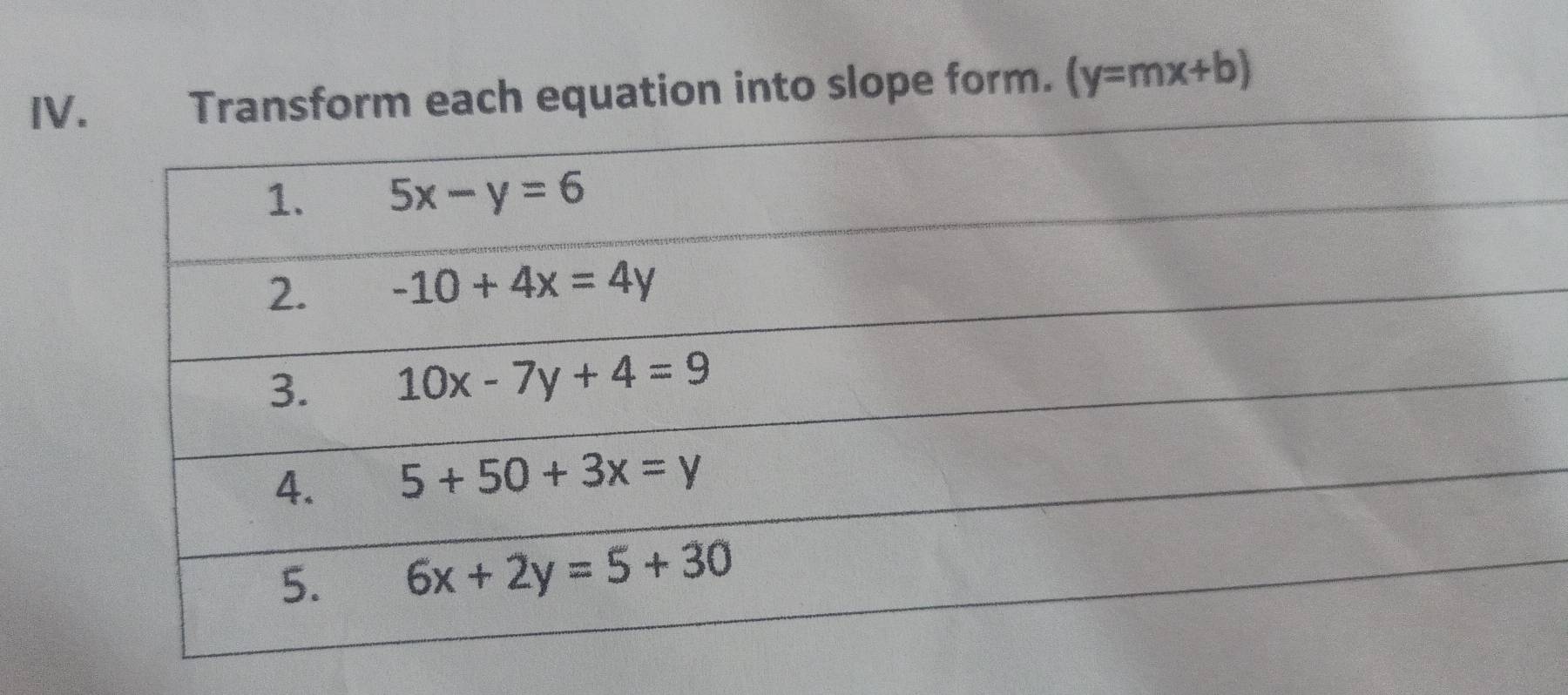 IVform each equation into slope form. (y=mx+b)