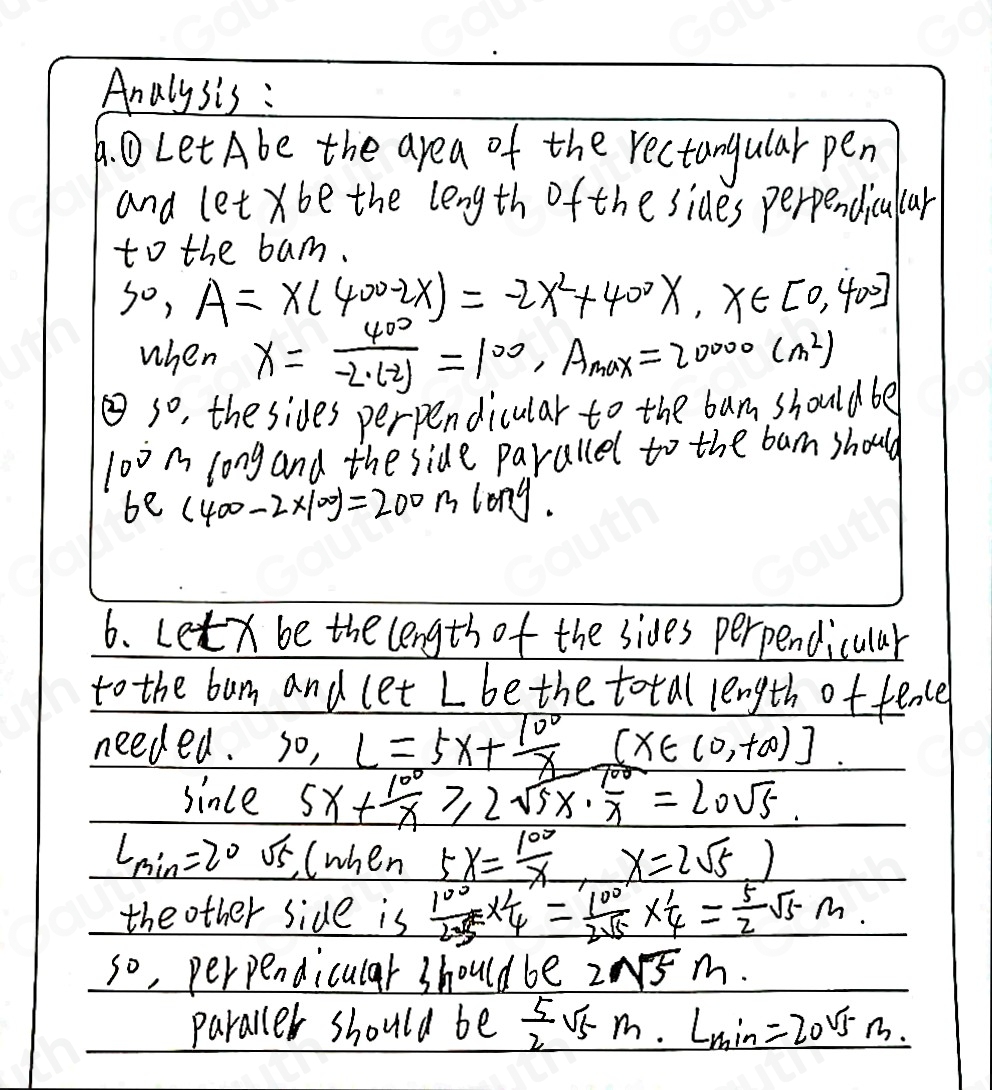 Solved: A rectangular pen is built with one side against a barn. If 400 ...