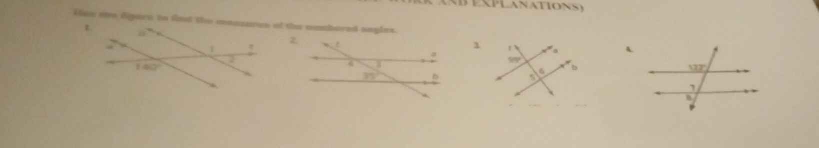 à  and explanations)
Lae the figere to fint the measures of the numbored angles.
A.