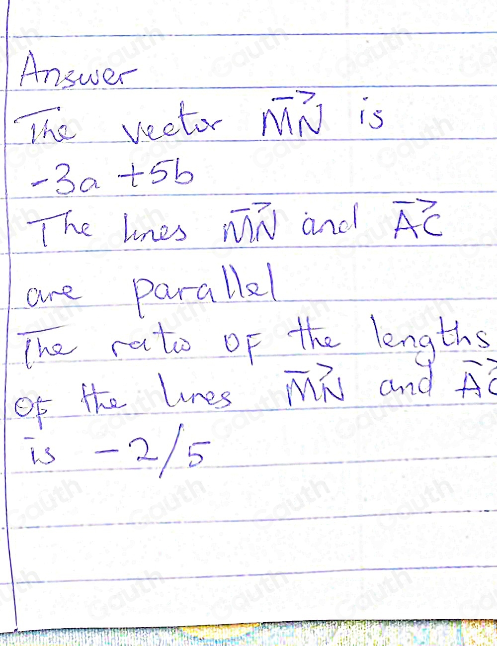 Solved: vector AM=3a vector AC=5b a) Express vector MN in terms of a ...