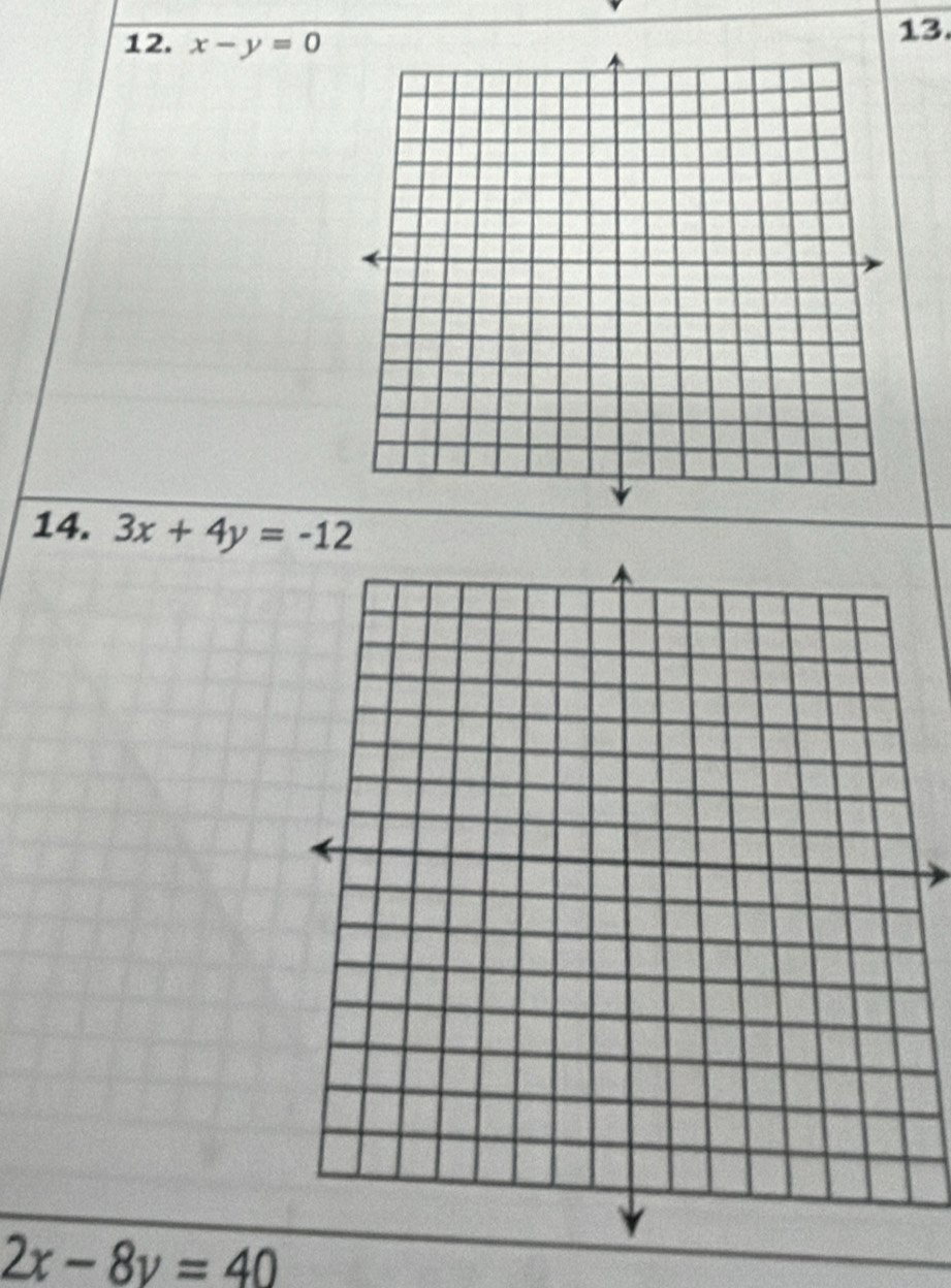 x-y=0
13
14. 3x+4y=-12
2x-8y=40