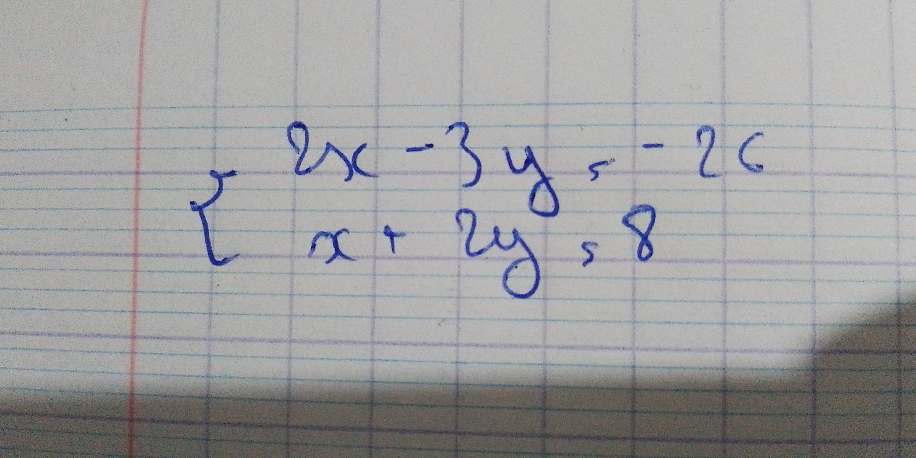 beginarrayl 2x-3y=-26 x+2y,8endarray.