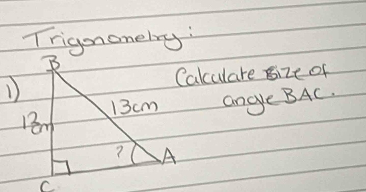 Trignonely: 
Calculare size of 
ange BAC.