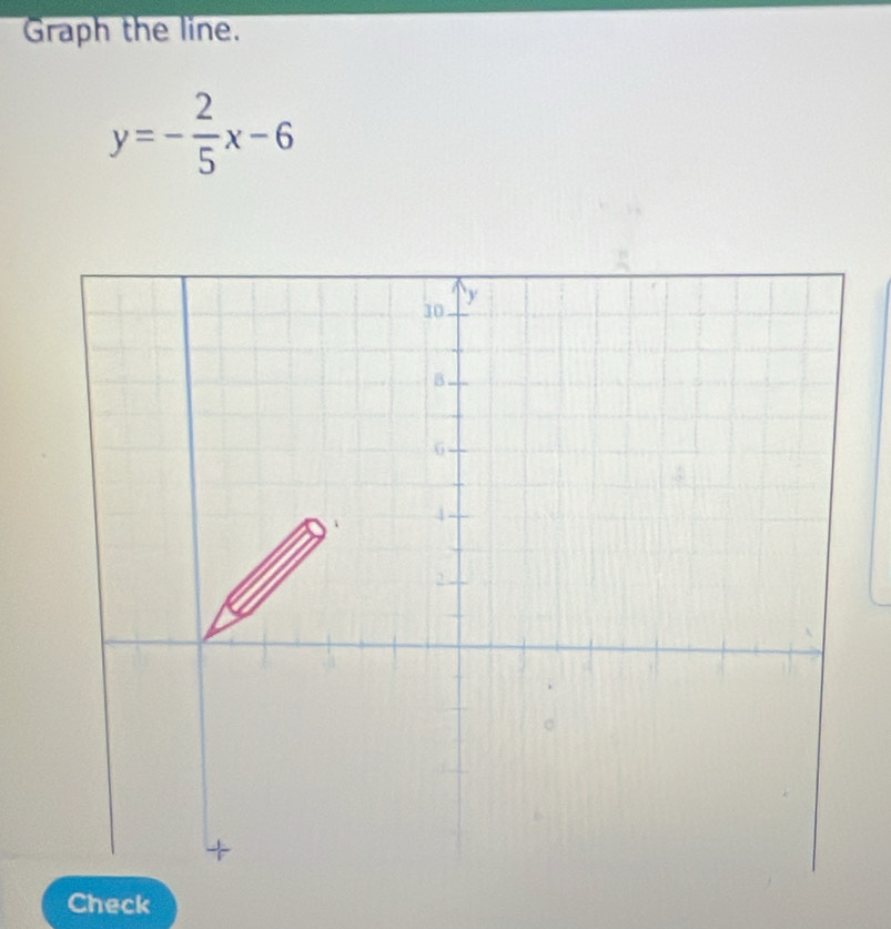 Graph the line.
y=- 2/5 x-6
Check