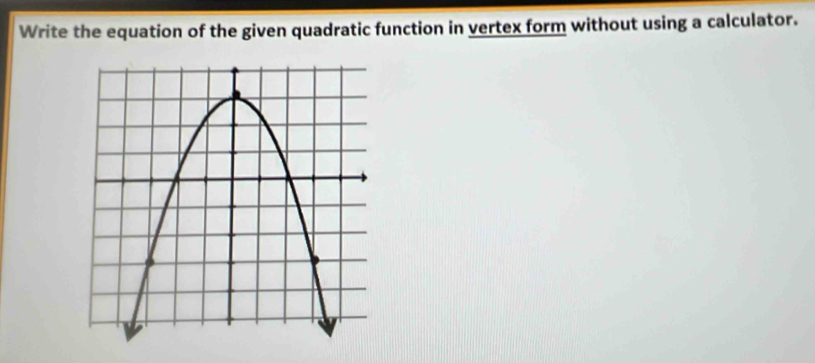 Write the equation of the given quadratic function in vertex form without using a calculator.