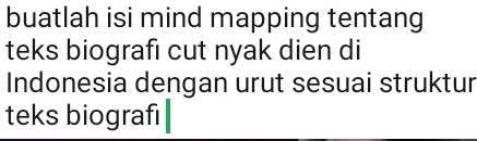 buatlah isi mind mapping tentang 
teks biografı cut nyak dien di 
Indonesia dengan urut sesuai struktur 
teks biografi