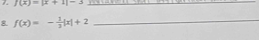 f(x)=|x+1|-3
_ 
8 f(x)=- 1/3 |x|+2 _