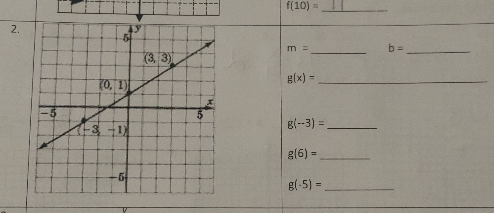 f(10)=
2.
_ m=
b= _
_ g(x)=
g(--3)= _
g(6)= _
g(-5)= _