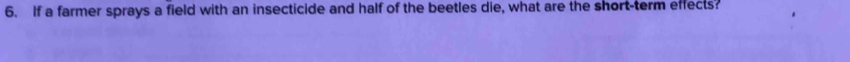 If a farmer sprays a field with an insecticide and half of the beetles die, what are the short-term effects?