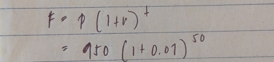 F=P(1+r)^+
=950(1+0.07)^50