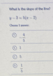 Solved: What is the slope of the line? y-3=8(x-2) Choose I anower: - 4/ ...