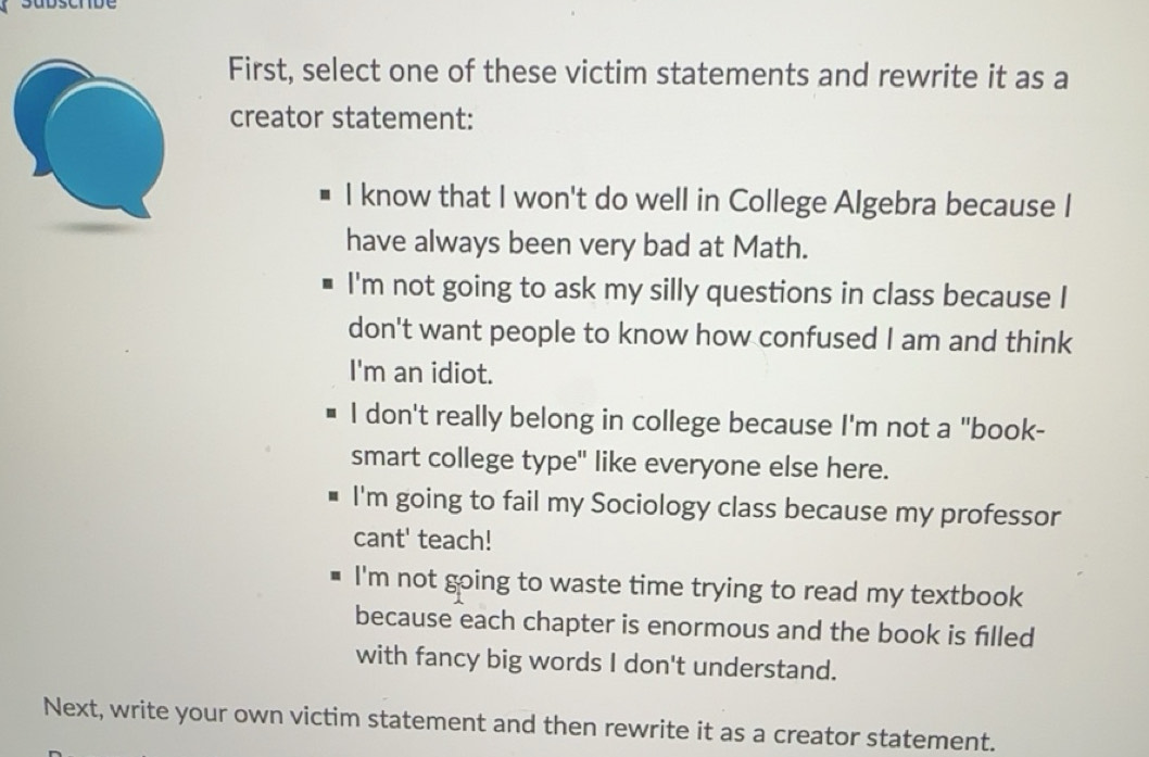 Solved: First, select one of these victim statements and rewrite it as ...