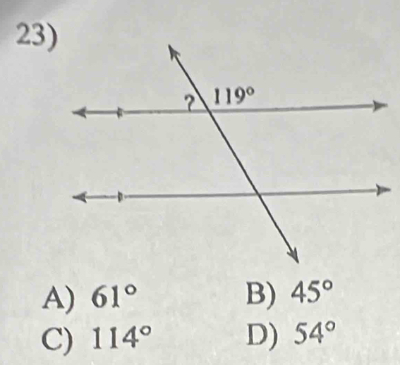 A) 61° B) 45°
C) 114° D) 54°