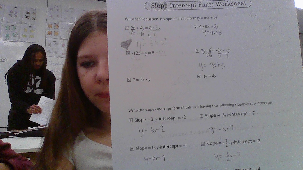 Gelöst:Slope-Intercept Form Worksheet Write each equation in slope ...