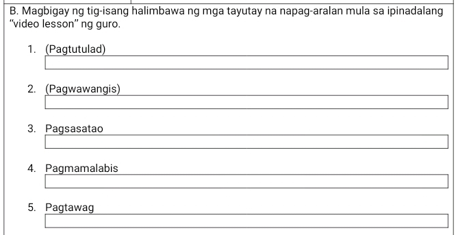Solved: Magbigay ng tig-isang halimbawa ng mga tayutay na napag-aralan ...
