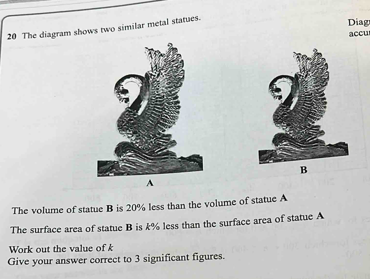 Solved: The diagram shows two similar metal statues. Diag accu The ...