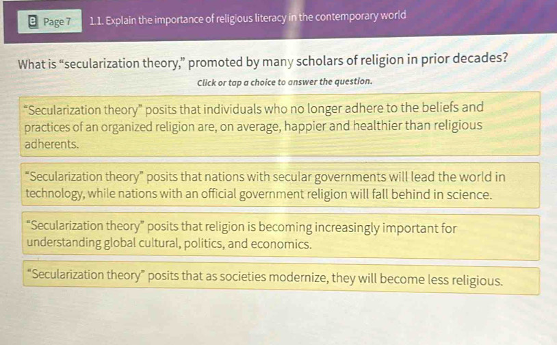 Solved: Page 7 1.1. Explain the importance of religious literacy in the ...