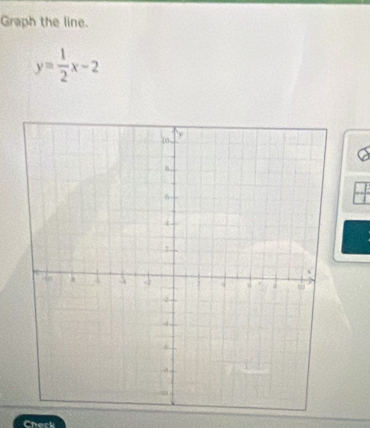 Graph the line.
y= 1/2 x-2
Cherk