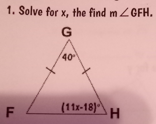 Solve for x, the find m∠ GFH.