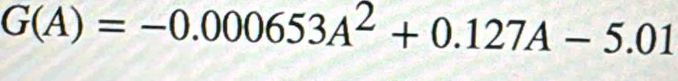 G(A)=-0.000653A^2+0.127A-5.01