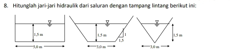 Hitunglah jari-jari hidraulik dari saluran dengan tampang lintang berikut ini: