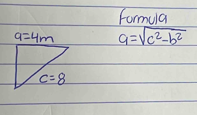 Formula
a=sqrt(c^2-b^2)