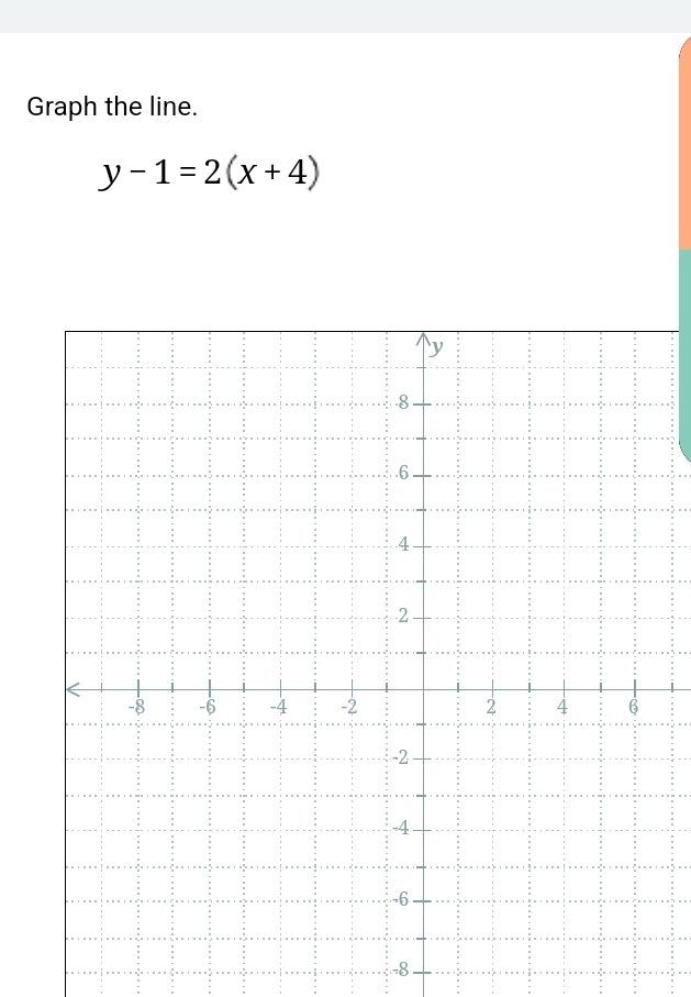 Graph the line.
y-1=2(x+4). -8