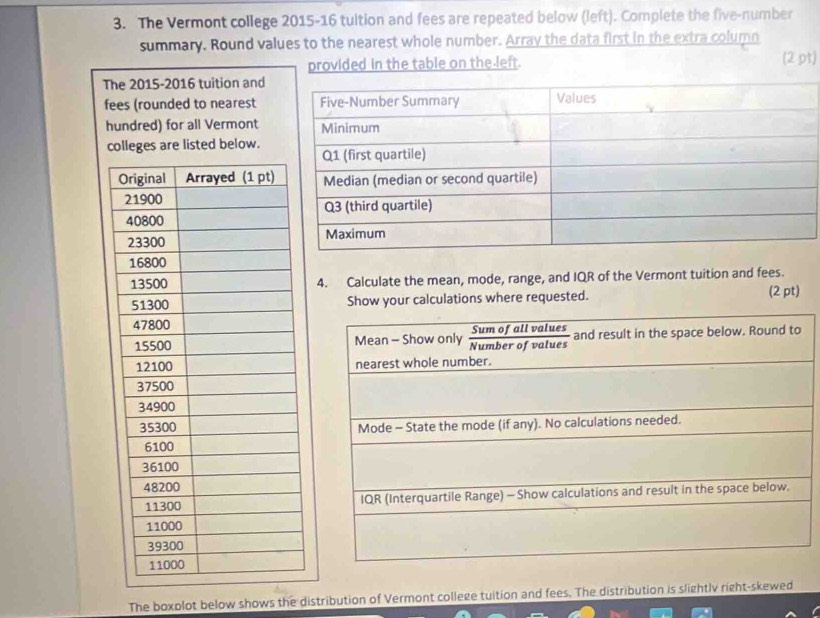Solved: The Vermont college 2015-16 tultion and fees are repeated below ...