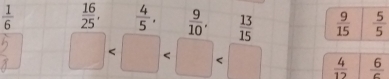  1/6   16/25 ,  4/5 .  9/10 . □   13/15 
□  4/12   6/c 