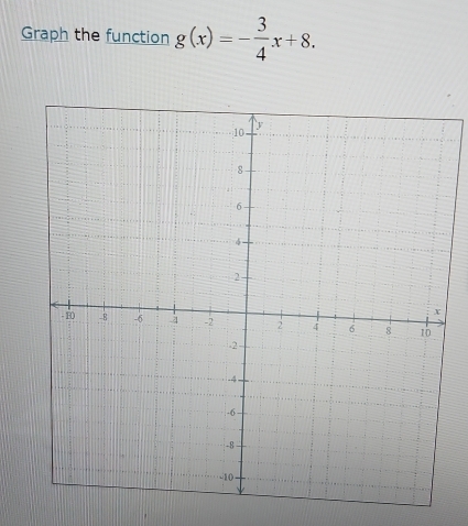 Graph the function g(x)=- 3/4 x+8.