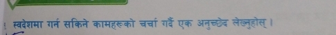 स्वदेशमा गर्न सकिने कामहरूको चर्चा गर्दे एक अनुच्छेद लेख्लुहोस् ।