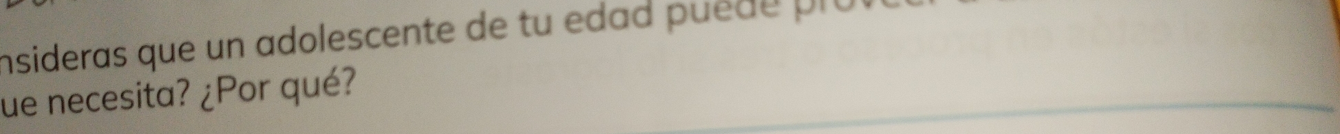 insideras que un adolescente de tu edad puede pló 
ue necesita? ¿Por qué?