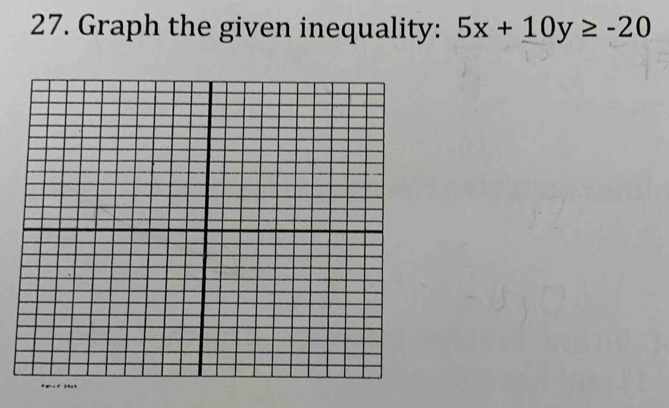 Graph the given inequality: 5x+10y≥ -20