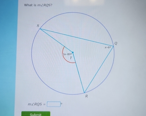 What is m∠ RQS 7
m∠ RQS=□°
Submit