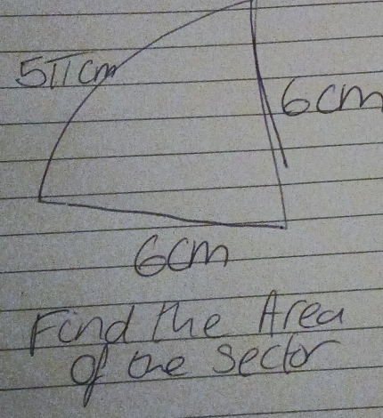 51Cm
6cm
6cm
Find the Area 
of the seclor