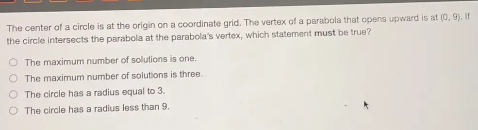 Solved: The center of a circle is at the origin on a coordinate grid ...