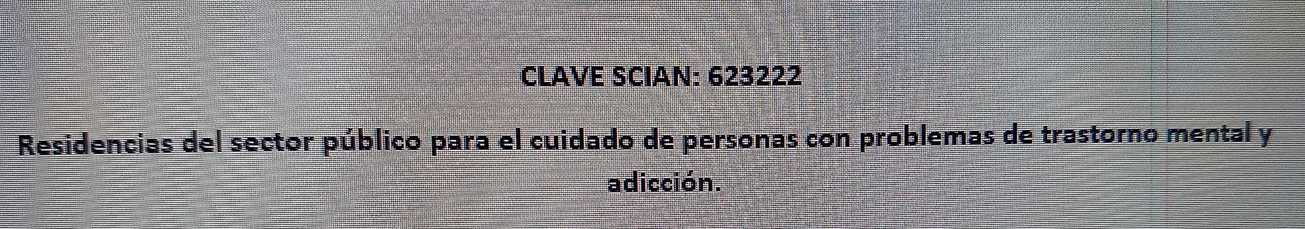 CLAVE SCIAN: 623222
Residencias del sector público para el cuidado de personas con problemas de trastorno mental y 
adicción.