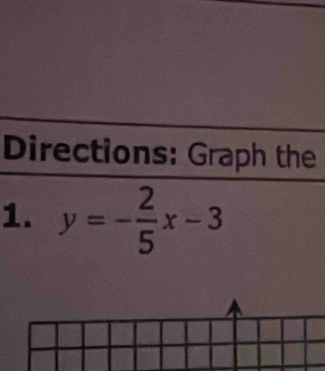 Directions: Graph the 
1. y=- 2/5 x-3