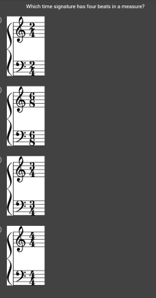 Which time signature has four beats in a measure?