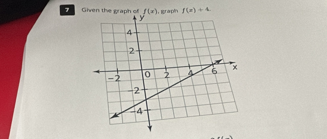 Given the graph of f(x) , graph f(x)+4.