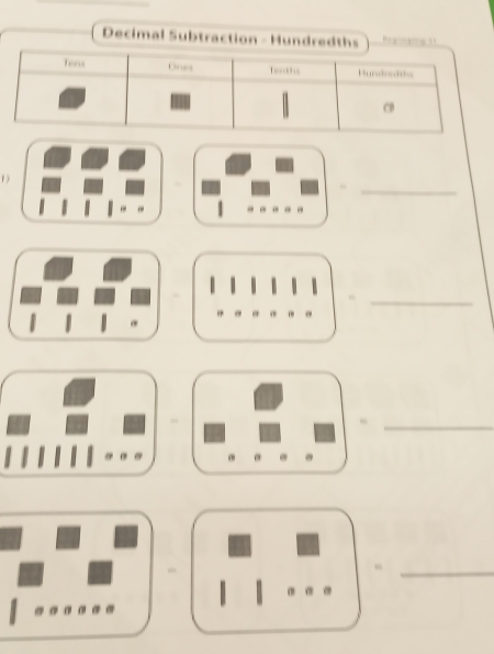 Decimal Subtraction - Hundredths 
_ 
1 ) 
_ 
, 
_ 
_