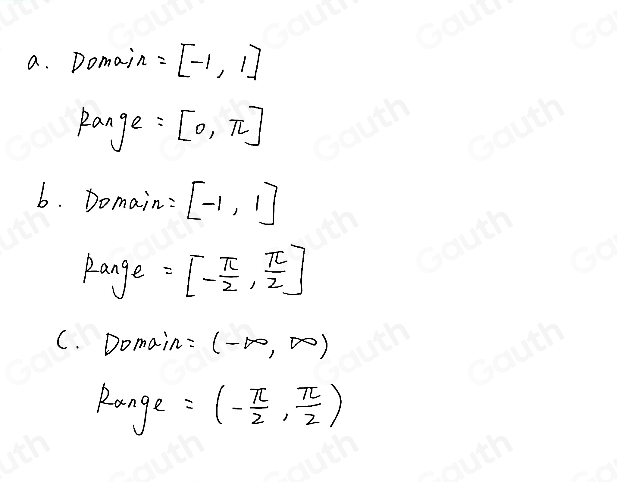 Solved: Use interval notation to represent the domain and range of the ...